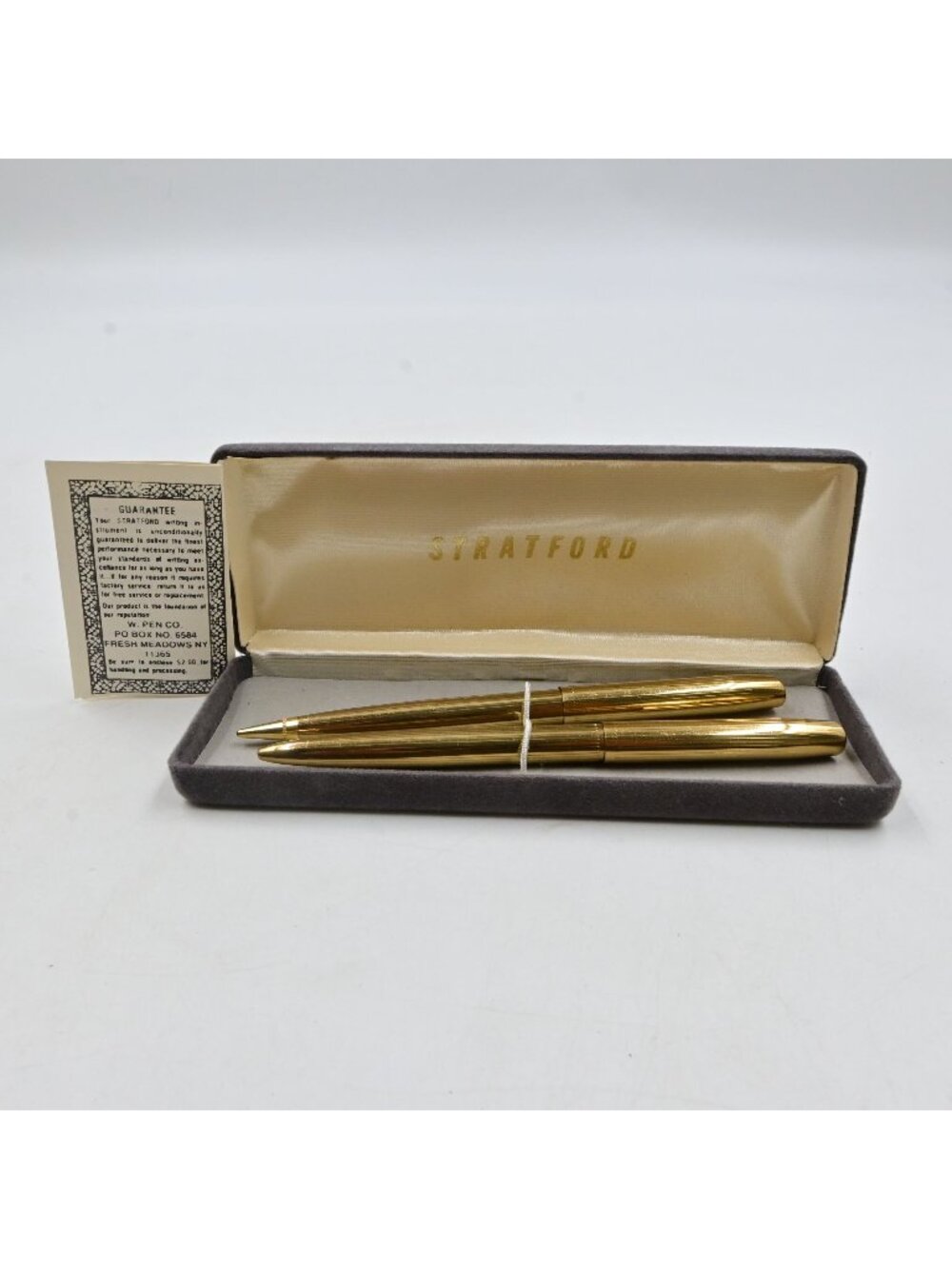 Stratford Gold Tone Ballpoint Pen & Mechanical Pencil Set Original Case Vintage